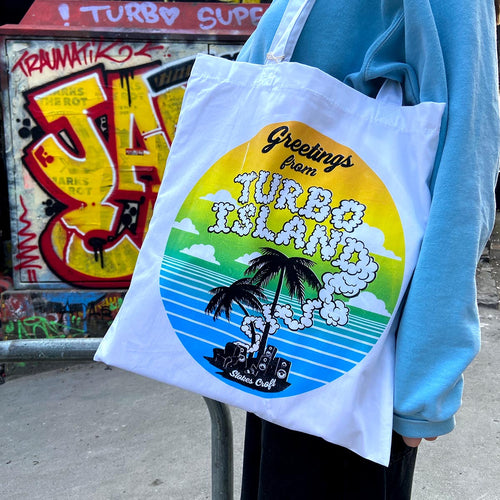 Greetings from Turbo Island Tote Bag