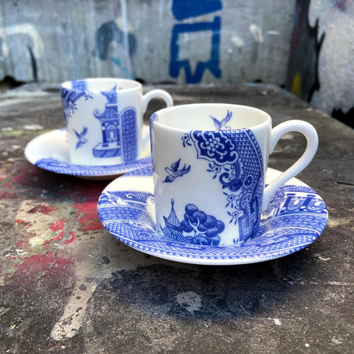 Deconstructed Willow Pattern Espresso Cup & Saucer